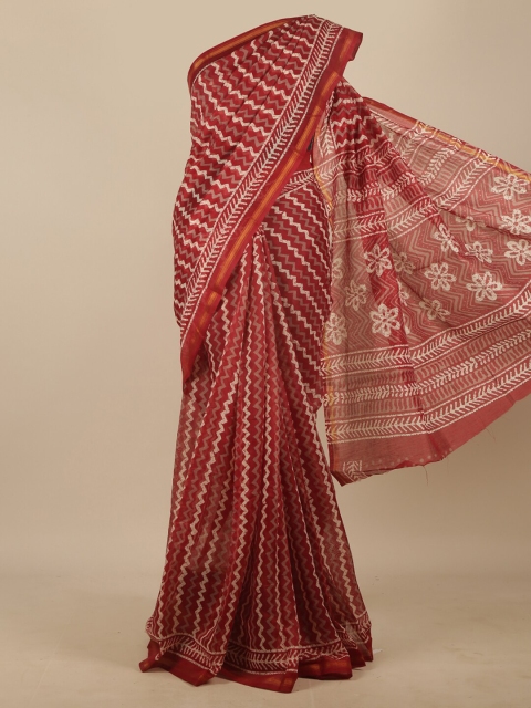 

Pothys Maroon & White Printed Zari Saree