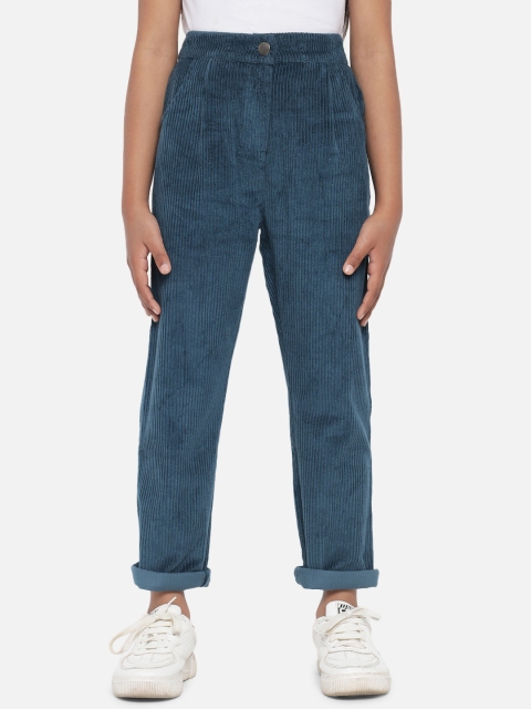 

luyk Girls Teal Relaxed Straight Leg High-Rise Corduroy Chinos Trousers