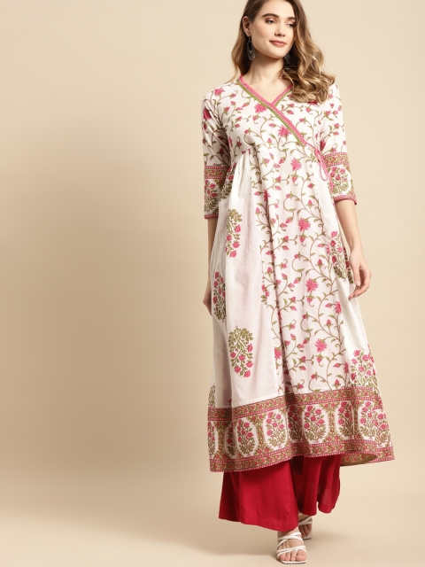 

RANGMAYEE Women Beige & Pink Ethnic Motifs Printed Kurta