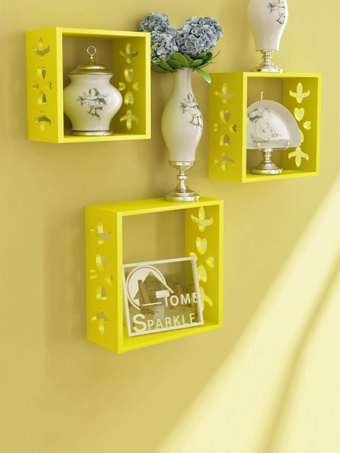 

Home Sparkle Yellow Set of 3 Cube Wall Shelves