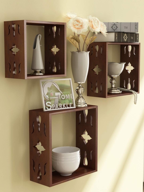 

Home Sparkle Brown Set of 3 Cube Wall Shelves