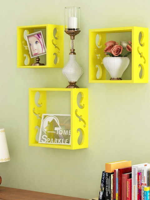 

Home Sparkle Yellow Set of 3 Cube Wall Shelves
