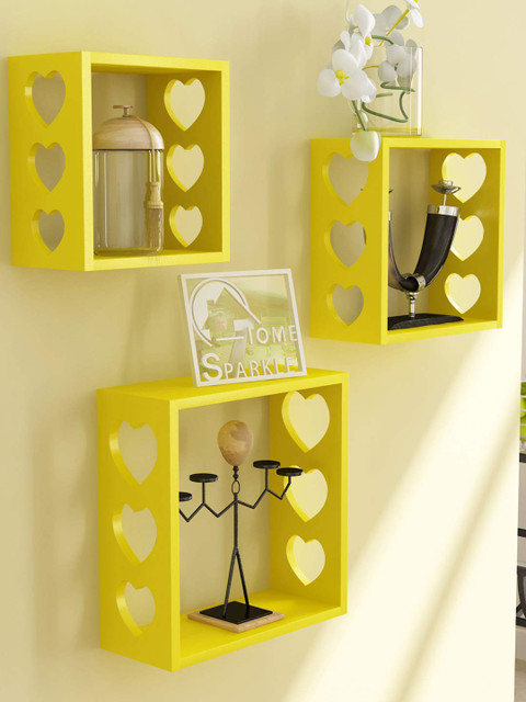 

Home Sparkle Yellow Set of 3 Cube Wall Shelves