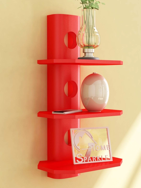 

Home Sparkle Red Mango Wood 3 Tier Wall Shelf