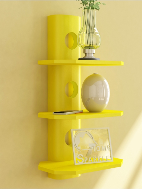 

Home Sparkle Yellow Mango Wood 3 Tier Wall Shelf