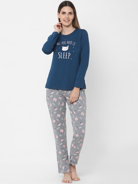 

Sweet Dreams Women Navy Blue & Grey Printed Night suit