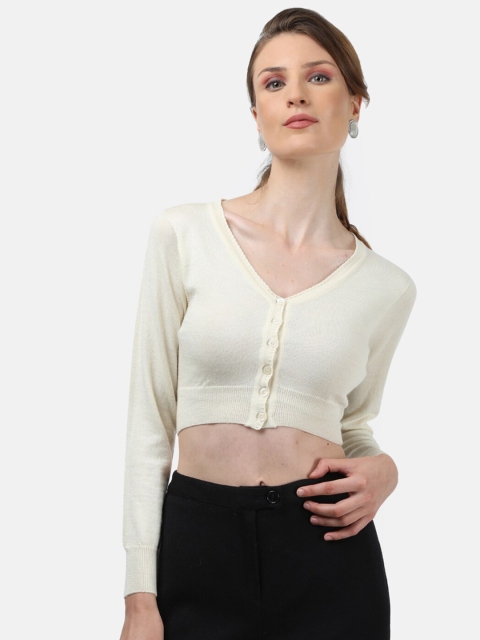 

Monte Carlo Women Cream-Coloured Pure Wool Crop Cardigan