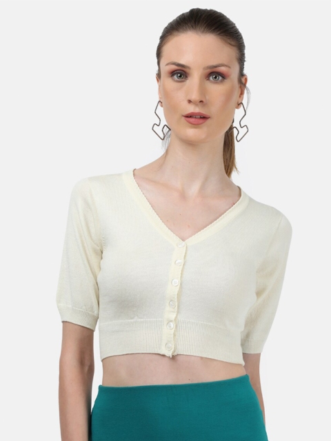 

Monte Carlo Women Cream-Coloured Pure Wool Crop Cardigan