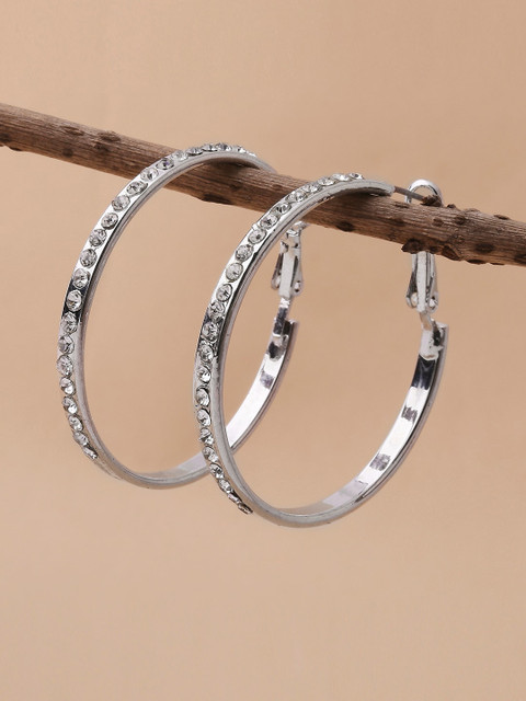 

Lilly & sparkle Silver-Plated Circular Crystal Studded Hoop Earrings