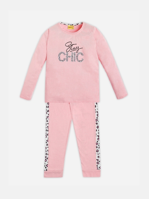 

Punkster Girls Pink & White Printed Night suit