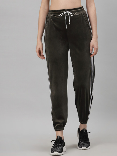

NEUDIS Women Olive Green Solid Velvet Finish Joggers