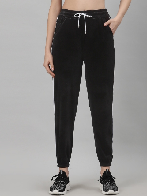 

NEUDIS Women Black Solid Velvet Finish Track Pants