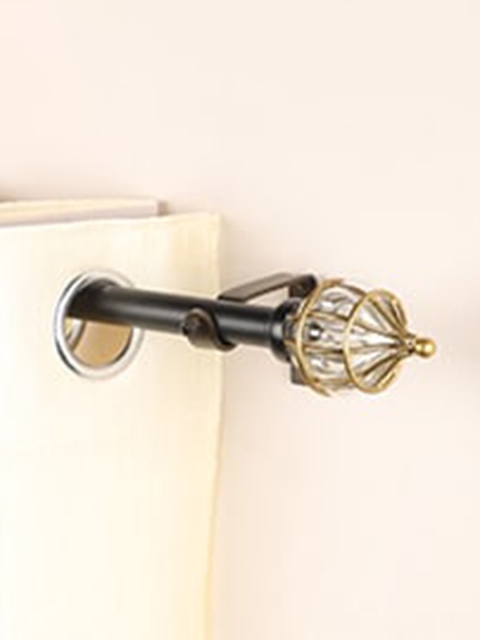 

The Decor Mart Set of 2 Gold Toned & Black Extendable Curtain Rods With Brackets