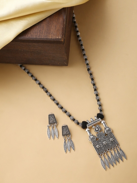 

VIRAASI Silver-Plated & Black Beaded Afghani Jewellery Set