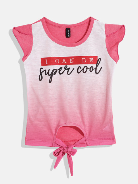 

GAME BEGINS Girls Fuchsia & Red Typography Print Cap Sleeves Top