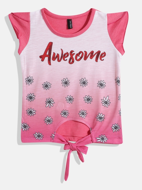 

GAME BEGINS Girls Fuchsia & White Graphic Print Cap Sleeves Top