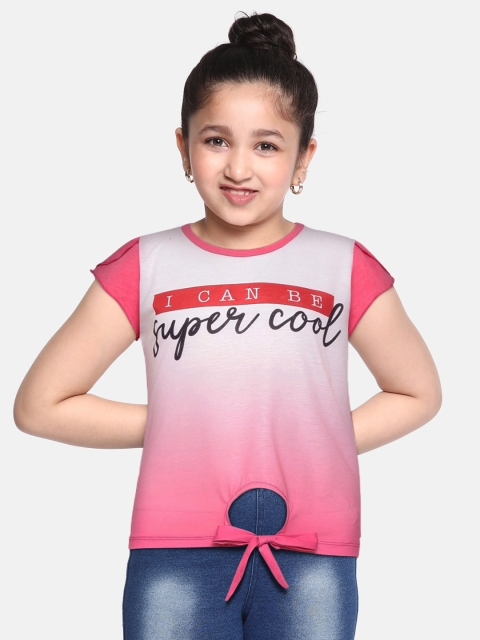 

GAME BEGINS Girls White & Pink Ombre Dyed & Graphic Print Cotton Waist Tie-Up Top