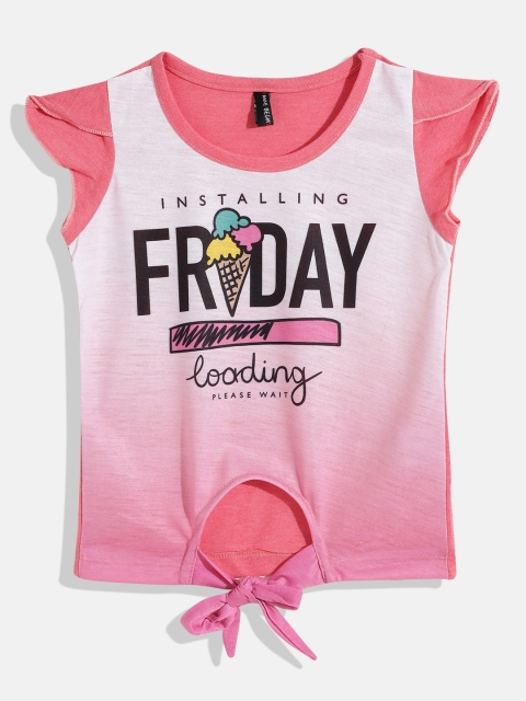 

GAME BEGINS Girls Pink & Black Printed Top