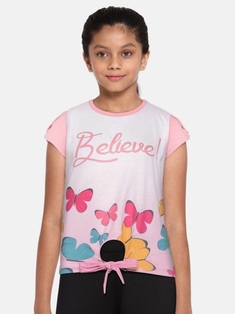 

GAME BEGINS Girls Pink & Mustard Yellow Conversational Print Cotton Top
