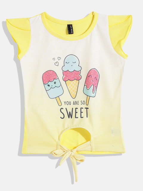 

GAME BEGINS Graphic Yellow & White Graphic Print Cap Sleeves Top