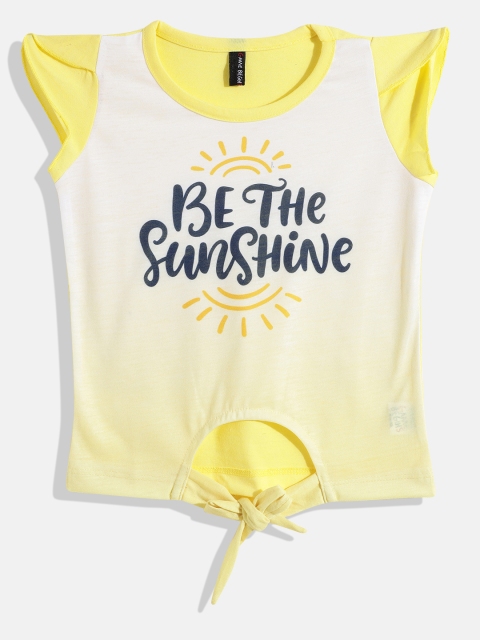 

GAME BEGINS Girls Yellow & Navy Blue Printed Top