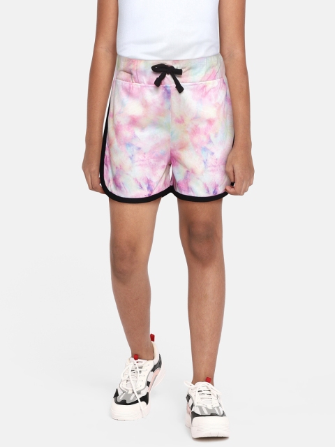 

GAME BEGINS Girls Yellow & Pink Tie & Dye Print Shorts