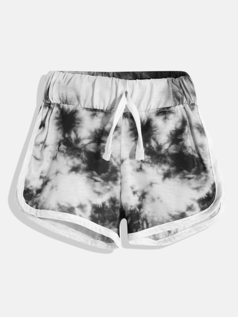 

GAME BEGINS Girls Black & White Tie & Dye Print Shorts