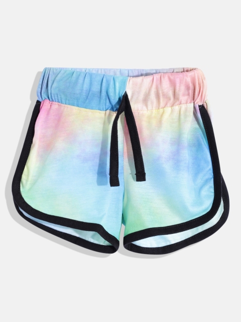 

GAME BEGINS Girls Yellow & Blue Tie & Dye Print Shorts