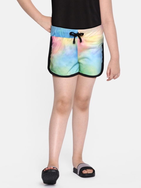 

GAME BEGINS Girls Yellow & Blue Tie & Dye Print Shorts
