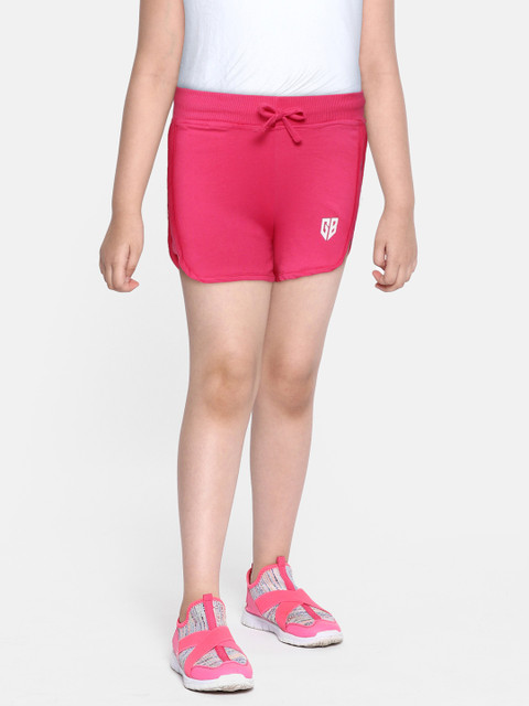

GAME BEGINS Girls Pink & Blue Solid Cotton Shorts with Striped Detail
