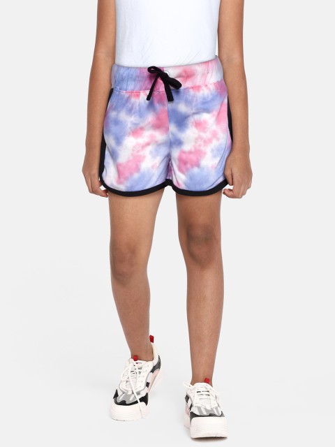 

GAME BEGINS Girls Blue & Pink Tie & Dye Print Shorts