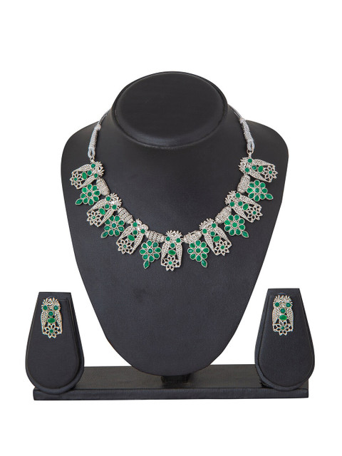 

Shining Jewel - By Shivansh Silver-Plated & Green Pearls Designer Necklace Set