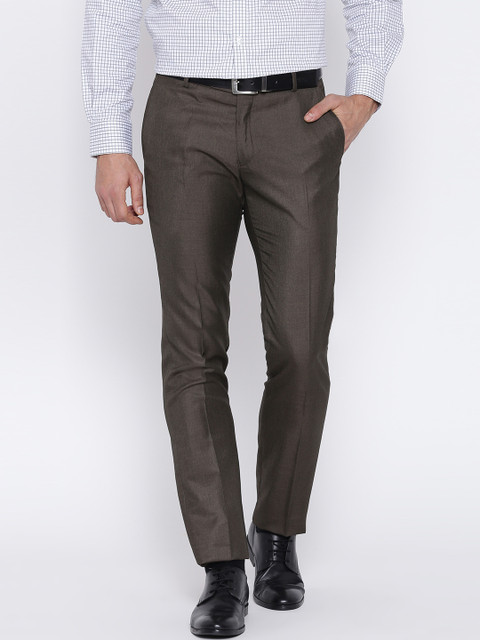 

John Players Men Brown Slim Fit Formal Trousers