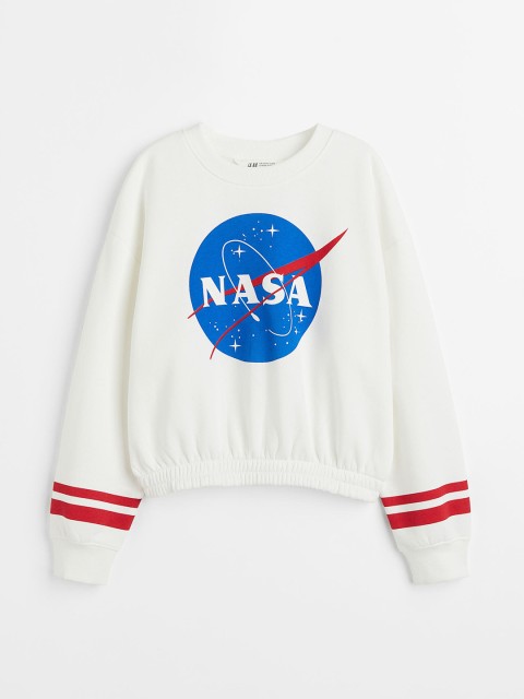 

H&M Girls White Printed Boxy sweatshirt