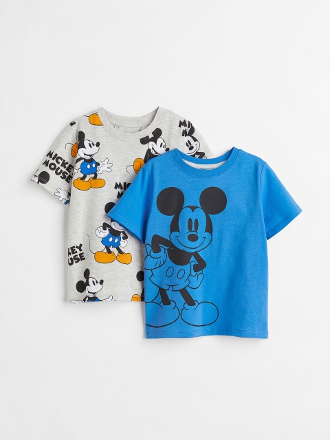 

H&M Boys Grey & Blue 2-Pack Printed T-shirts