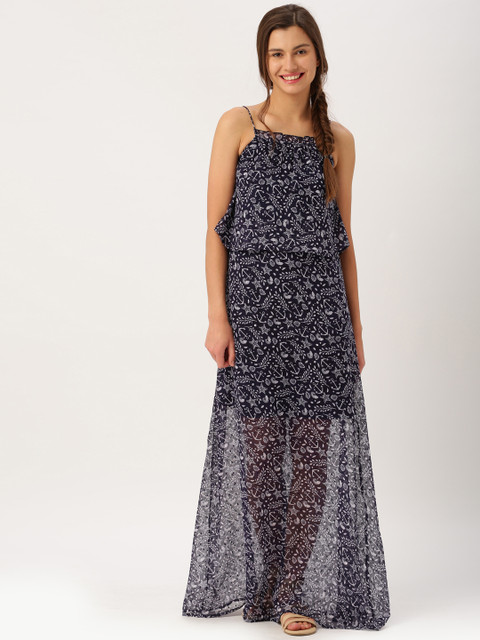 

DressBerry Women Navy Printed Maxi Dress, Navy blue
