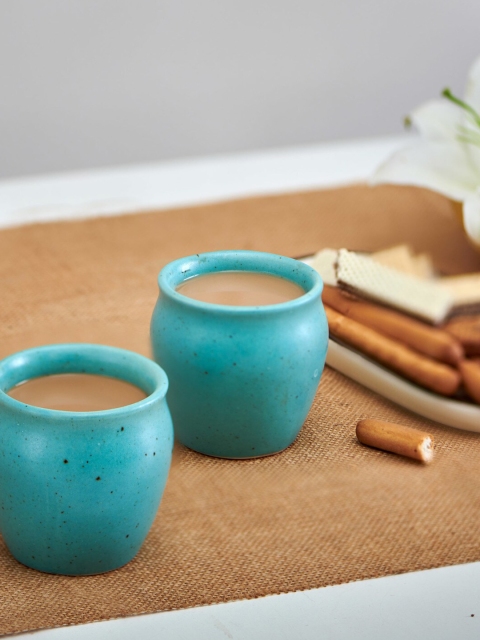 

Chumbak Blue Set of 2 Ceramic Matte Kulladhs Set of Cups and Mugs