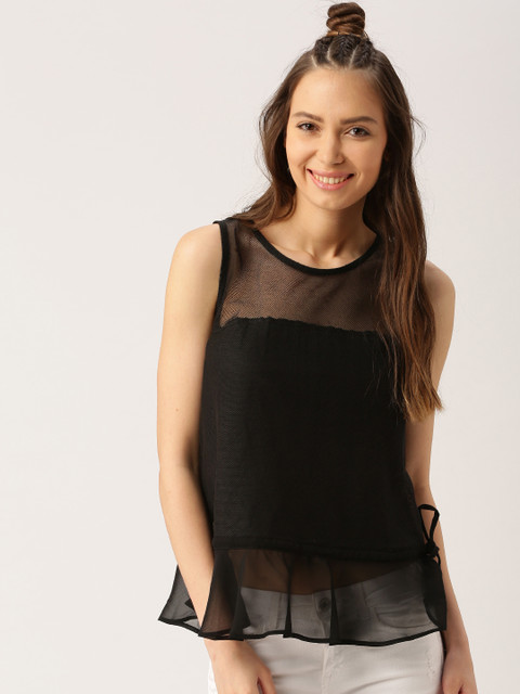 

DressBerry Women Black Sheer Top