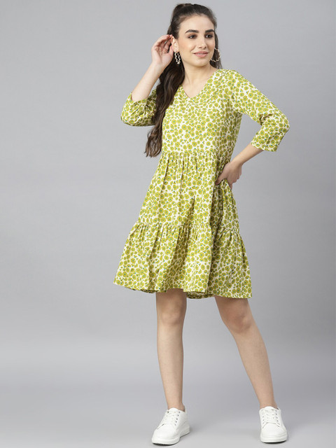 

DEEBACO Green Floral A-Line Dress