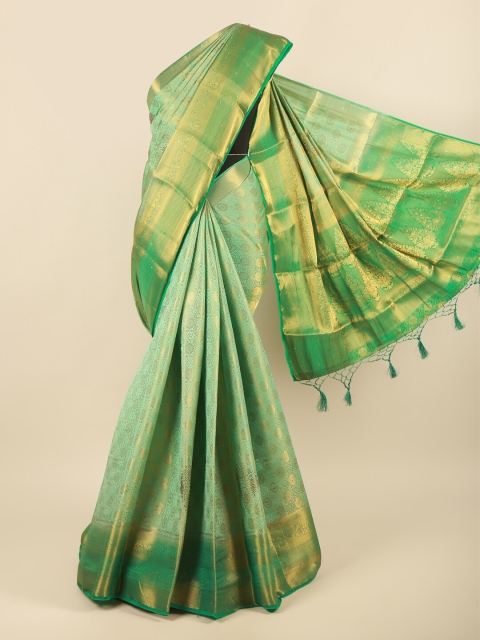 

Pothys Blue & Gold-Toned Ethnic Motifs Pure Silk Saree