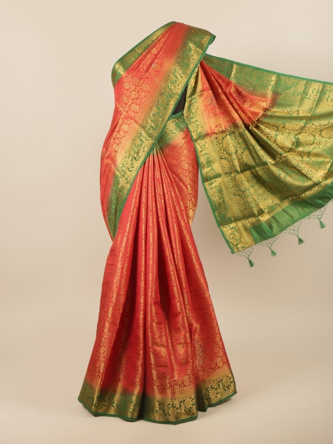 

Pothys Red & Green Ethnic Motifs Zari Pure Silk Saree