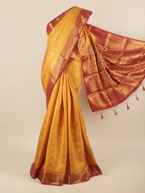 

Pothys Mustard & Pink Ethnic Motifs Pure Silk Saree