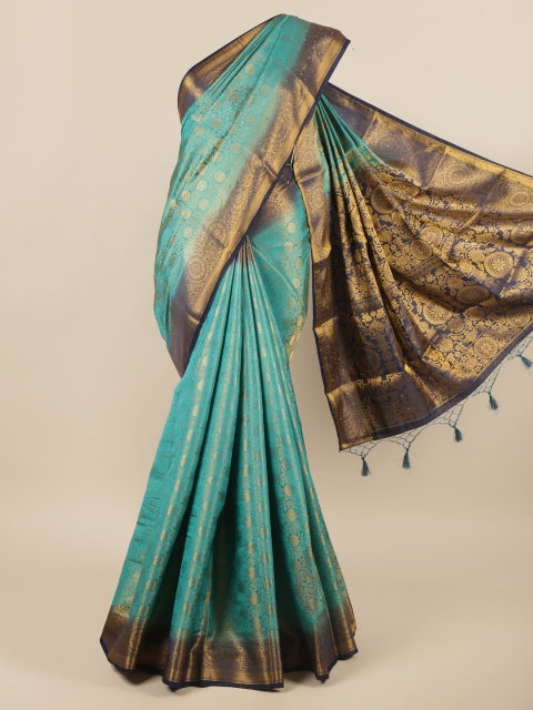 

Pothys Blue & Coffee Brown Woven Design Beads and Stones Pure Silk Saree