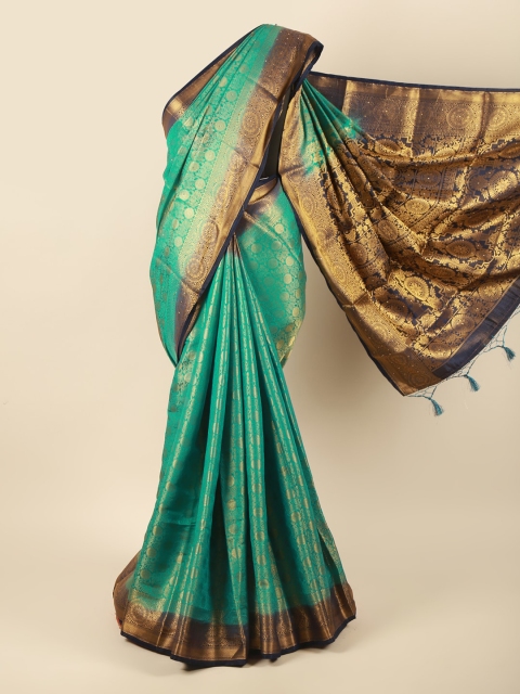 

Pothys Navy Blue & Green Ethnic Motifs Zari Pure Silk Saree