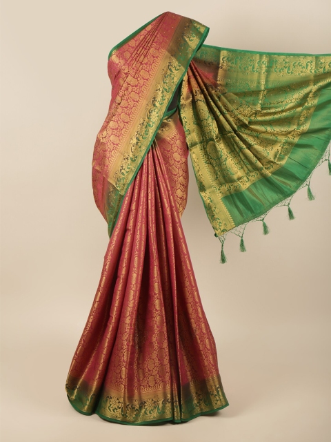 

Pothys Magenta & Green Ethnic Motifs Zari Pure Silk Saree