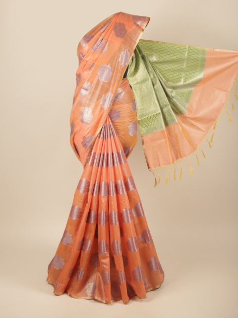 

Pothys Orange & Green Woven Design Zari Pure Cotton Saree