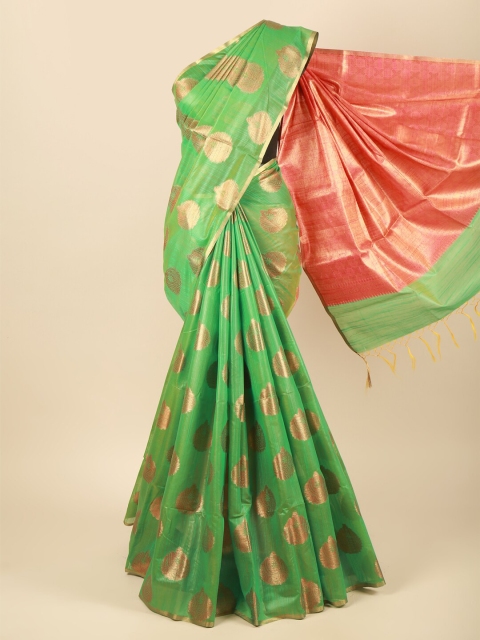 

Pothys Green & Red Ethnic Motifs Zari Pure Cotton Saree