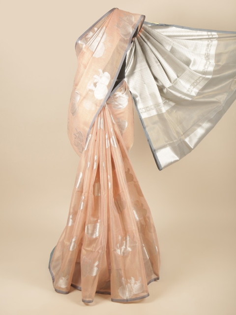 

Pothys Peach-Coloured & Grey Ethnic Motifs Tissue Saree