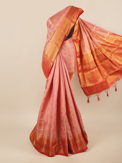 

Pothys Pink & Red Ethnic Motifs Zari Pure Silk Saree