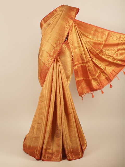 

Pothys Peach-Coloured & Gold-Toned Ethnic Motifs Zari Pure Silk Saree